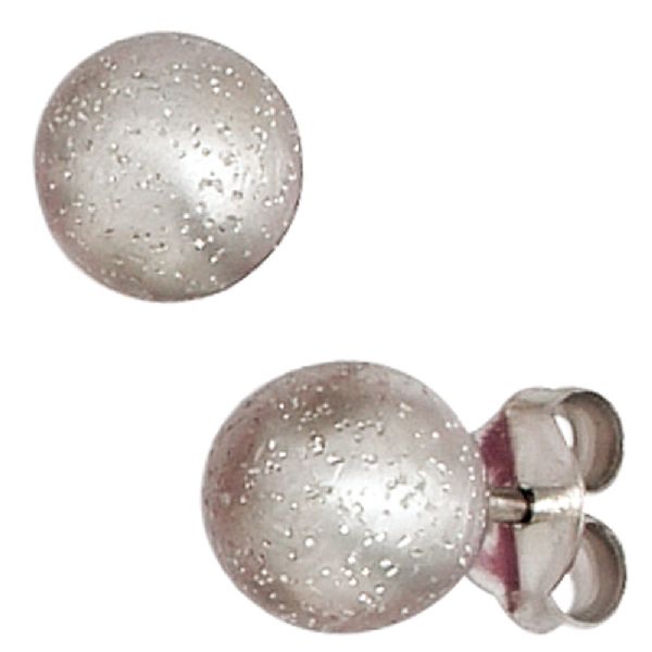 Ohrstecker Kugel 925 Silber mattiert mit Glitzereffekt Ohrringe Kugelohrstecker CJ