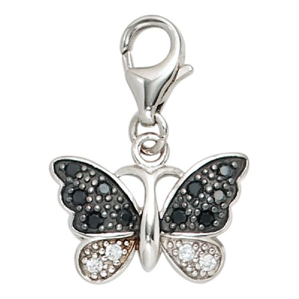 Einhänger Charm Schmetterling 925 Sterling Silber rhodiniert mit Zirkonia CJ