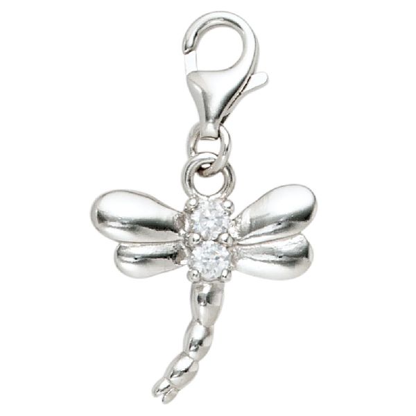 Einhänger Charm Libelle 925 Sterling Silber rhodiniert 2 Zirkonia CJ