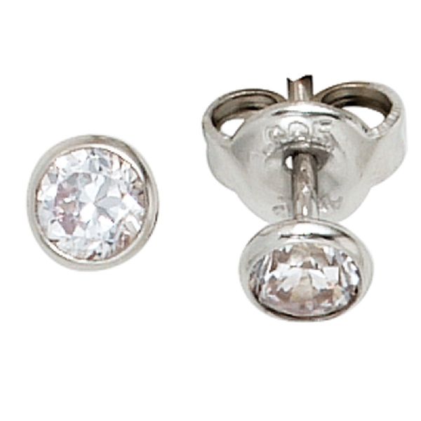 Ohrstecker rund 925 Sterling Silber rhodiniert 2 Zirkonia Ohrringe CJ