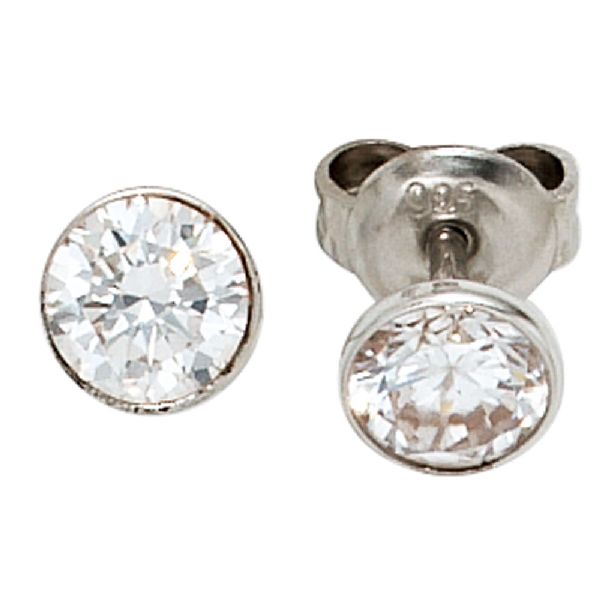 Ohrstecker rund 925 Sterling Silber rhodiniert 2 Zirkonia Ohrringe CJ