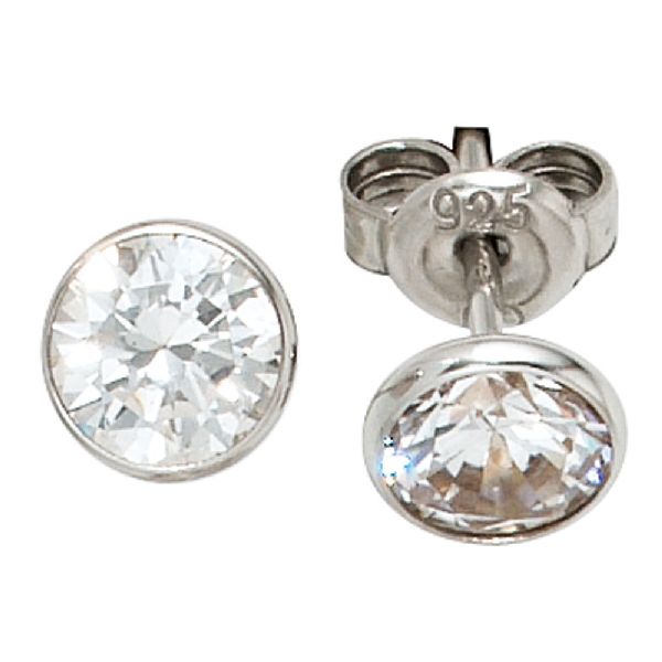 Ohrstecker rund 925 Sterling Silber rhodiniert 2 Zirkonia Ohrringe CJ