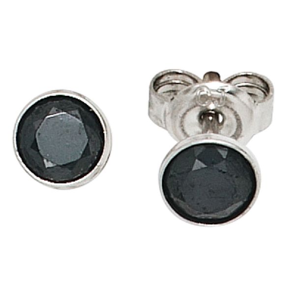 Ohrstecker rund 925 Sterling Silber rhodiniert 2 Zirkonia schwarz Ohrringe CJ