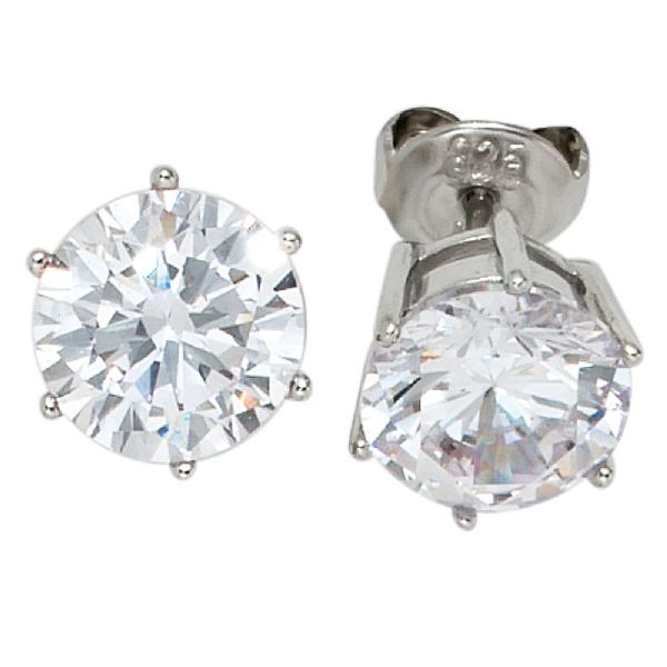 Ohrstecker rund 925 Sterling Silber rhodiniert 2 Zirkonia Ohrringe CJ