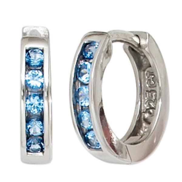 Creolen rund 925 Silber 10 Zirkonia blau Ohrringe Silberohrringe Silbercreolen CJ