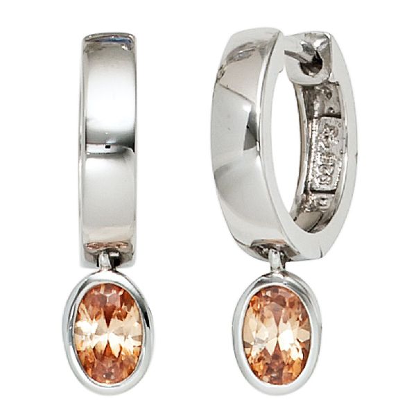 Creolen 925 Silber 2 Zirkonia champagner Ohrringe Silberohrringe Silbercreolen CJ