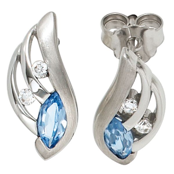 Ohrstecker 925 Sterling Silber mattiert mit Zirkonia hellblau blau Ohrringe CJ