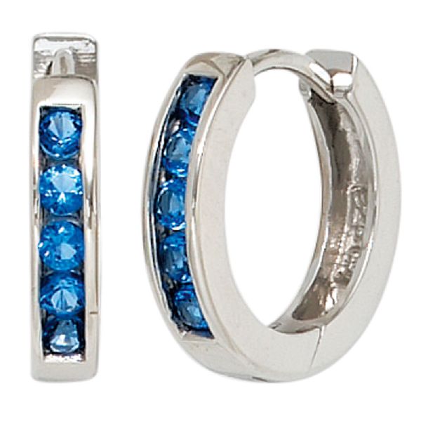 Creolen rund 925 Silber 10 Zirkonia blau Ohrringe Silberohrringe Silbercreolen CJ