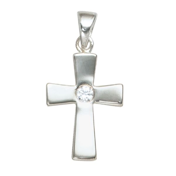 Anhänger Kreuz 925 Sterling Silber 1 Zirkonia Kreuzanhänger Silberkreuz CJ