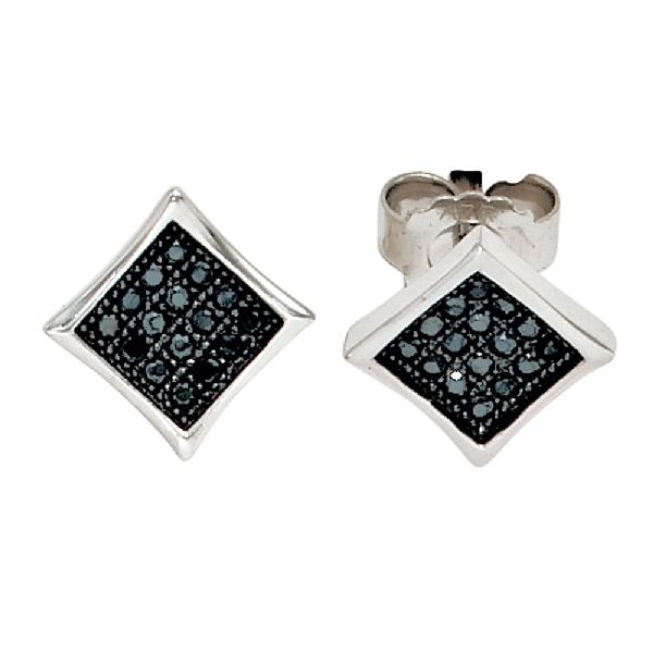Ohrstecker quadratisch 925 Sterling Silber mit Zirkonia schwarz Ohrringe CJ