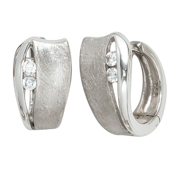 Creolen 925 Sterling Silber eismatt 4 Zirkonia Ohrringe Silbercreolen CJ