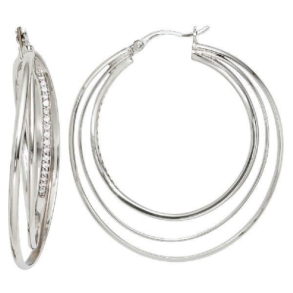Creolen 925 Sterling Silber mit Zirkonia Ohrringe Silberohrringe Silbercreolen CJ