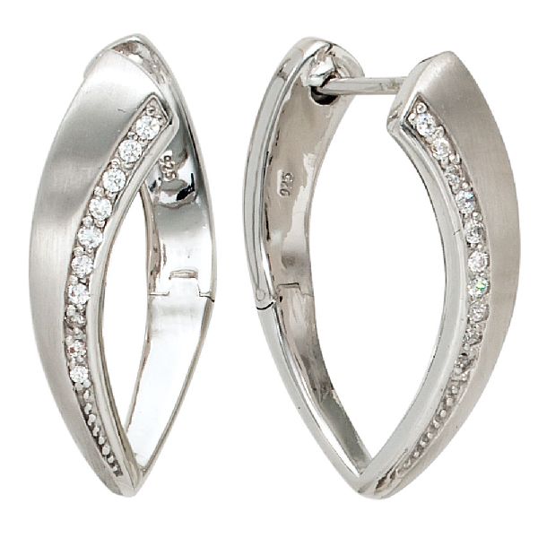 Creolen 925 Sterling Silber mattiert mit Zirkonia Ohrringe Silbercreolen CJ