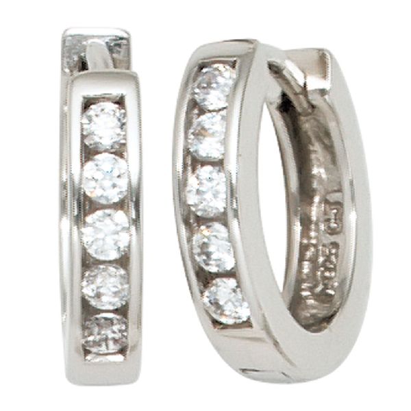 Creolen rund 925 Silber 10 Zirkonia Ohrringe Silberohrringe Silbercreolen CJ