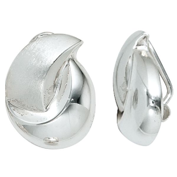 Ohrclips 925 Sterling Silber rhodiniert mattiert Ohrringe Clips CJ