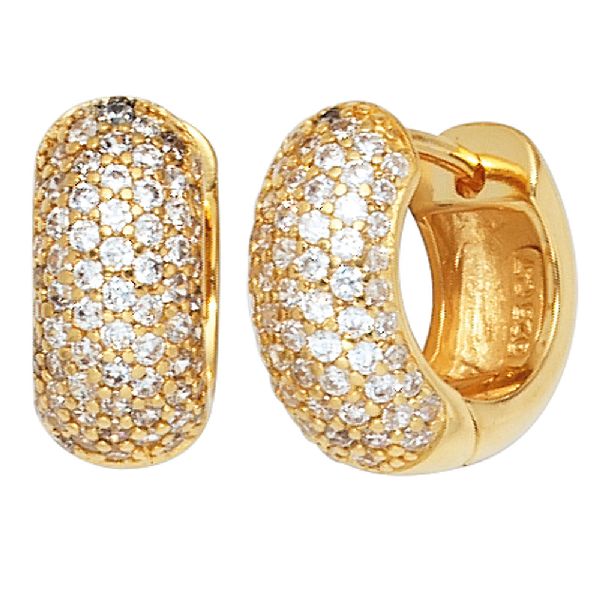 Creolen breit rund 925 Sterling Silber gold vergoldet mit Zirkonia Ohrringe CJ