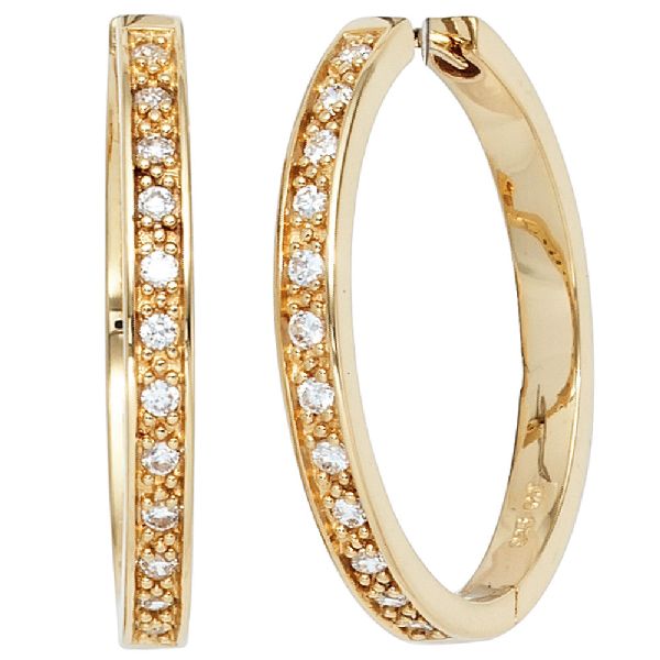 Creolen 925 Sterling Silber gold vergoldet 24 Zirkonia Ohrringe CJ