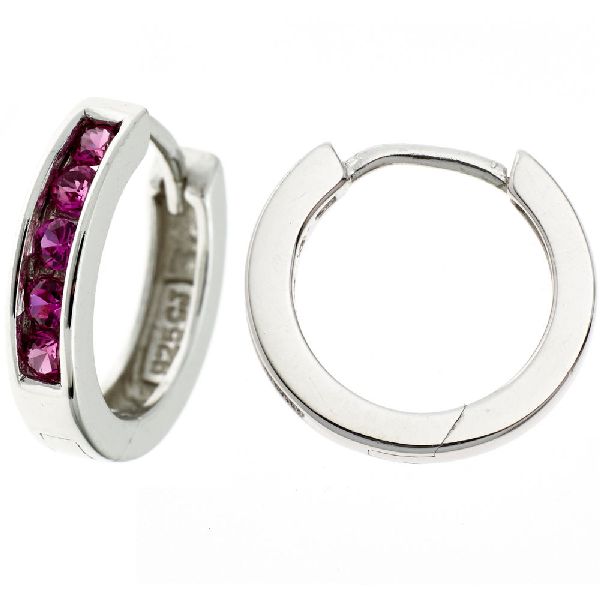 Creolen rund 925 Sterling Silber 10 Zirkonia rot Ohrringe Silbercreolen CJ