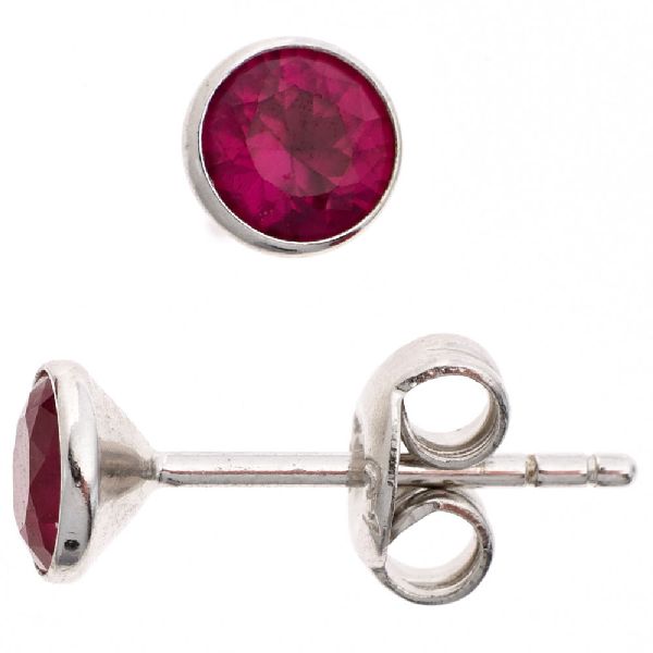 Ohrstecker rund 925 Sterling Silber rhodiniert 2 Zirkonia rot Ohrringe CJ