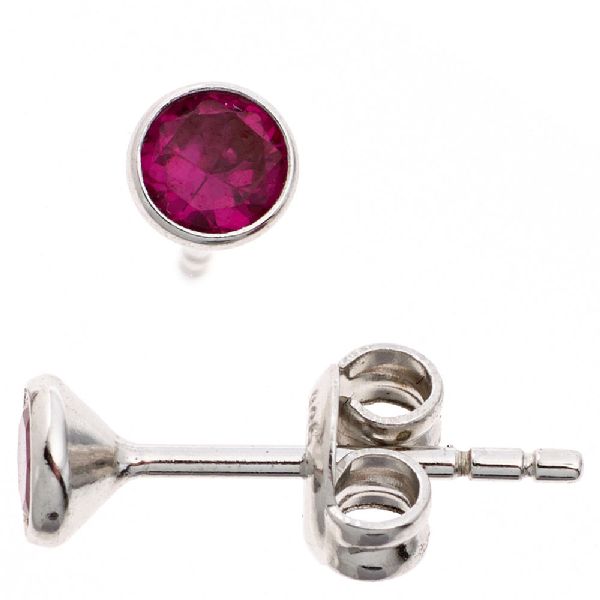 Ohrstecker rund 925 Sterling Silber rhodiniert 2 Zirkonia rot Ohrringe CJ