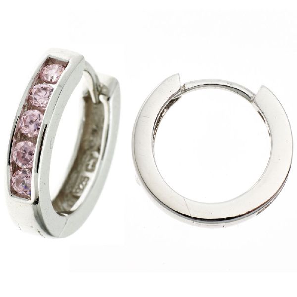 Creolen rund 925 Sterling Silber 10 Zirkonia rosa rosé Ohrringe Silbercreolen CJ