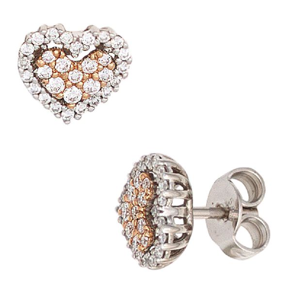 Ohrstecker Herz 585 Gold Weißgold Rotgold 60 Diamanten Brillanten Ohrringe CJ
