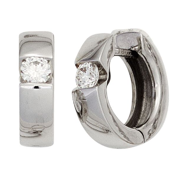 Creolen rund 585 Gold Weißgold 2 Diamanten Brillanten 0,30 ct. Ohrringe CJ