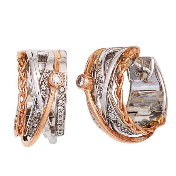 Creolen rund 585 Gold Weißgold Rotgold bicolor 52 Diamanten Ohrringe Goldcreolen CJ