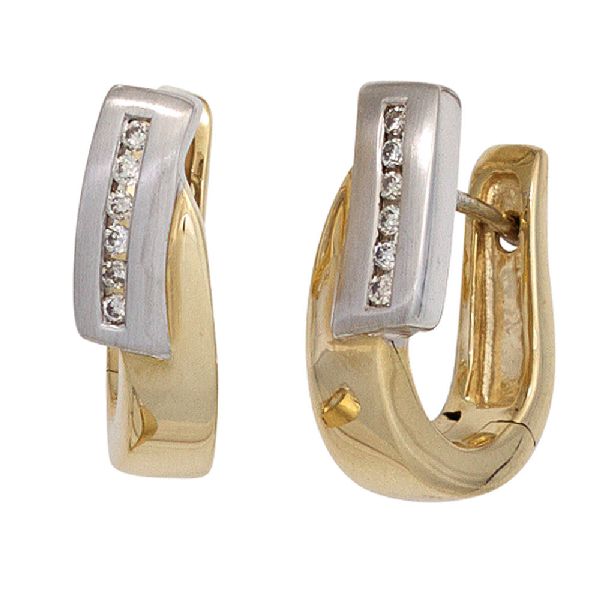 Creolen 585 Gelbgold Weißgold bicolor teilmatt 12 Diamanten Brillanten Ohrringe CJ