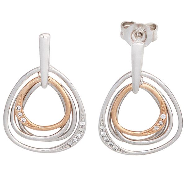 Ohrhänger 585 Gold Weißgold Rotgold bicolor 16 Diamanten Ohrringe Ohrstecker CJ