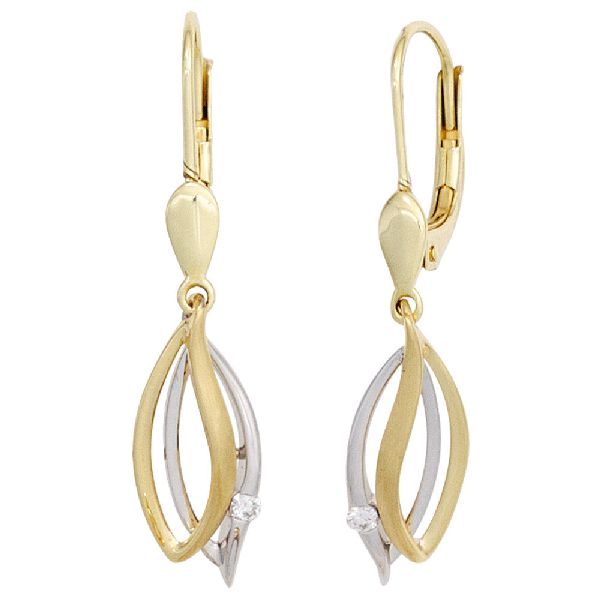 Ohrhänger 585 Gold Gelbgold Weißgold bicolor 2 Diamanten Brillanten Ohrringe CJ