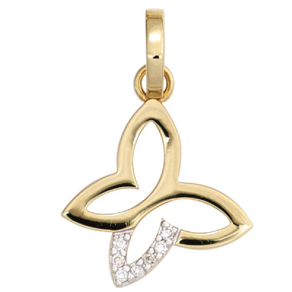 Anhänger Schmetterling 585 Gold Gelbgold 7 Diamanten Brillanten CJ