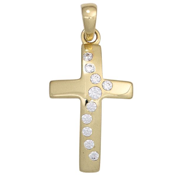 Anhänger Kreuz 333 Gold Gelbgold 10 Zirkonia Kreuzanhänger Goldkreuz CJ