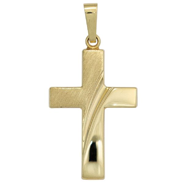 Anhänger Kreuz 585 Gold Gelbgold teil matt Kreuzanhänger Goldkreuz CJ