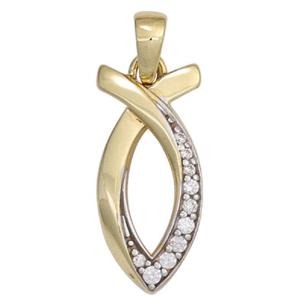 Anhänger Ichthys Fisch 333 Gold Gelbgold bicolor 9 Zirkonia CJ
