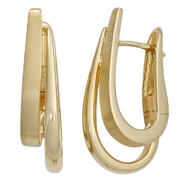 Creolen 585 Gold Gelbgold teil matt Ohrringe Goldohrringe Goldcreolen CJ