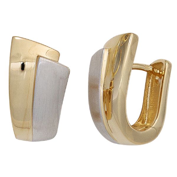 Creolen 585 Gold Gelbgold bicolor teil matt Ohrringe Goldohrringe Goldcreolen CJ