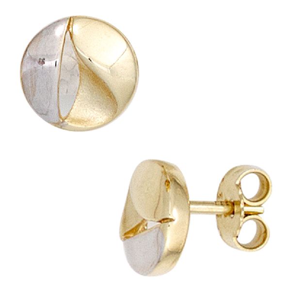 Ohrstecker rund 333 Gold Gelbgold bicolor mattiert Ohrringe Goldohrstecker CJ