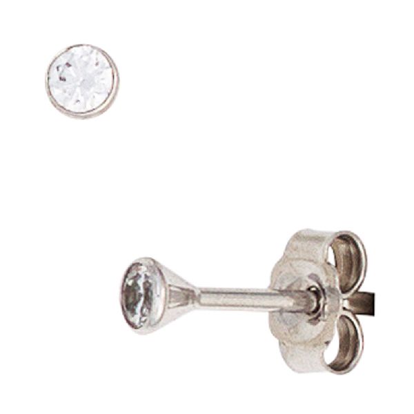 Ohrstecker rund 333 Gold Weißgold 2 Zirkonia Ohrringe Weißgoldohrstecker CJ