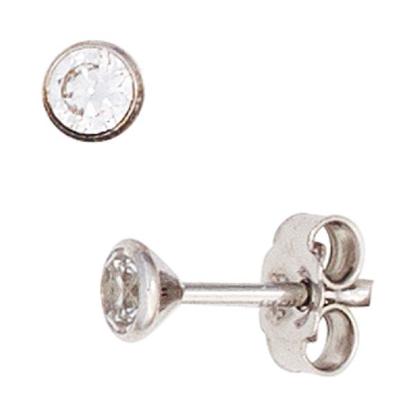 Ohrstecker rund 333 Gold Weißgold 2 Zirkonia Ohrringe Weißgoldohrstecker CJ