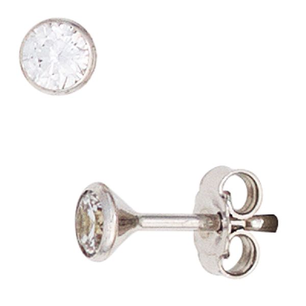 Ohrstecker rund 333 Gold Weißgold 2 Zirkonia Ohrringe Weißgoldohrstecker CJ