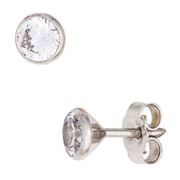 Ohrstecker rund 333 Gold Weißgold 2 Zirkonia Ohrringe Weißgoldohrstecker CJ