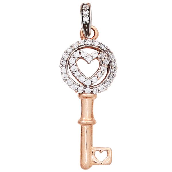Anhänger Schlüssel 333 Gold Rotgold bicolor mit Zirkonia Rotgoldanhänger CJ