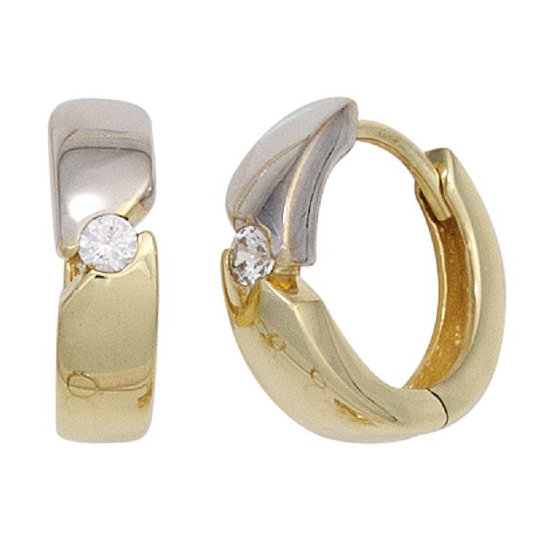 Creolen rund 333 Gold Gelbgold bicolor 2 Zirkonia Ohrringe Goldcreolen CJ