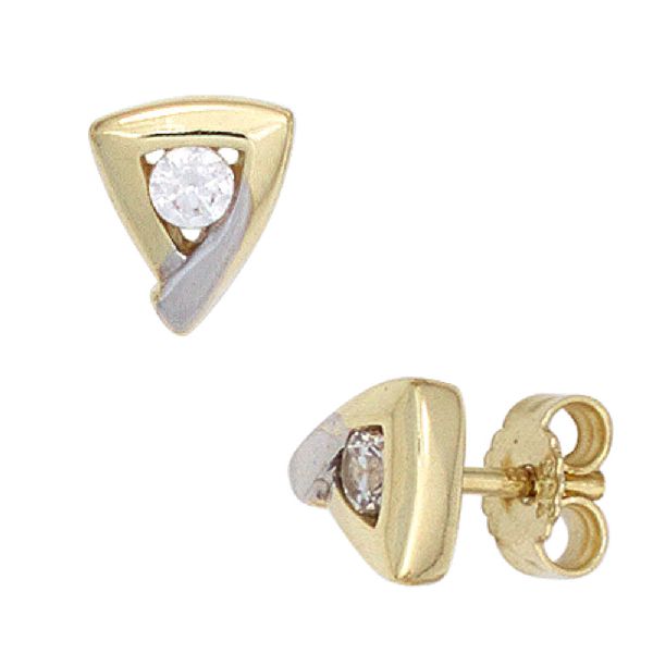 Ohrstecker dreieckig 333 Gold Gelbgold bicolor 2 Zirkonia Ohrringe CJ