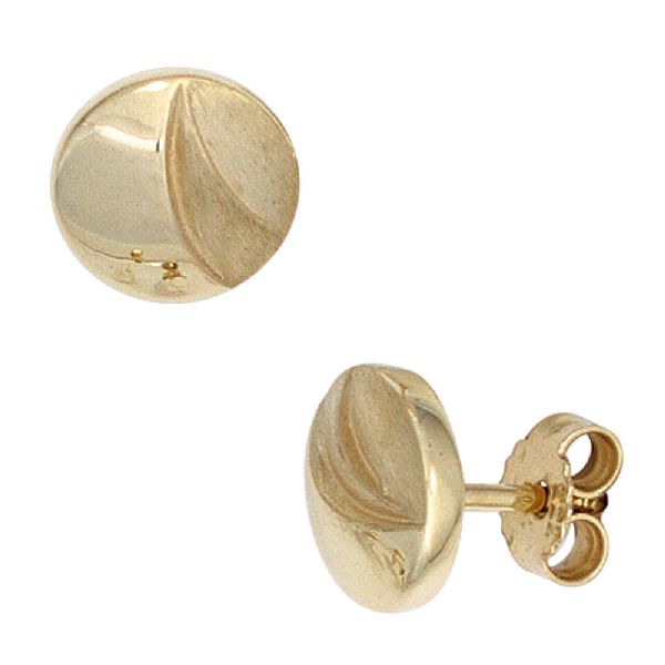 Ohrstecker rund 333 Gold Gelbgold teil matt Ohrringe Goldohrstecker CJ