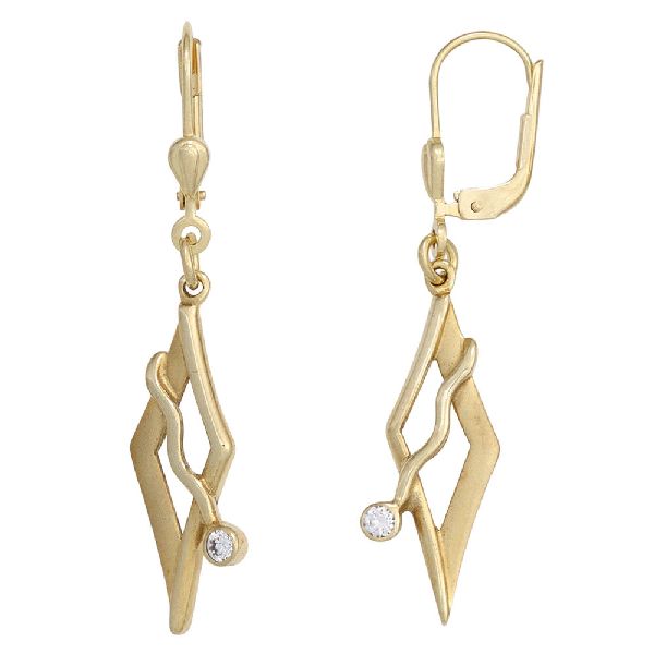 Boutons 375 Gold Gelbgold mattiert 2 Zirkonia Ohrringe Ohrhänger Goldohrringe CJ