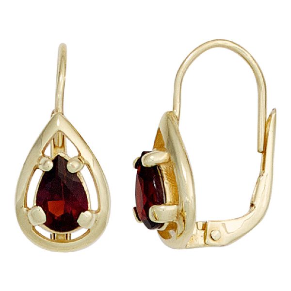 Boutons Tropfen 333 Gold Gelbgold 2 Granate rot Ohrringe Ohrhänger Goldohrringe CJ