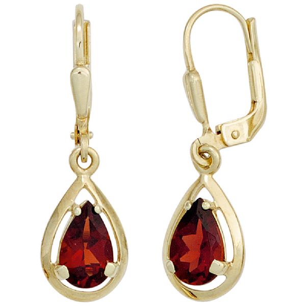 Ohrhänger Tropfen 333 Gold Gelbgold 2 Granate rot Ohrringe Granatohrringe CJ