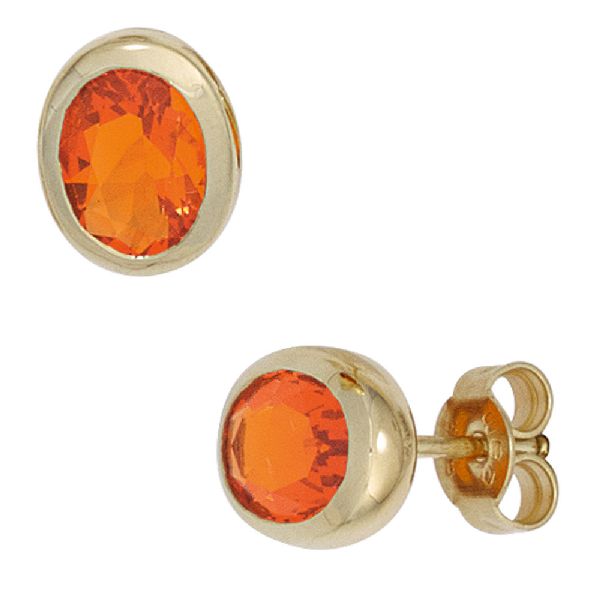 Ohrstecker oval 585 Gold Gelbgold 2 Feueropale Ohrringe Opalohrstecker CJ